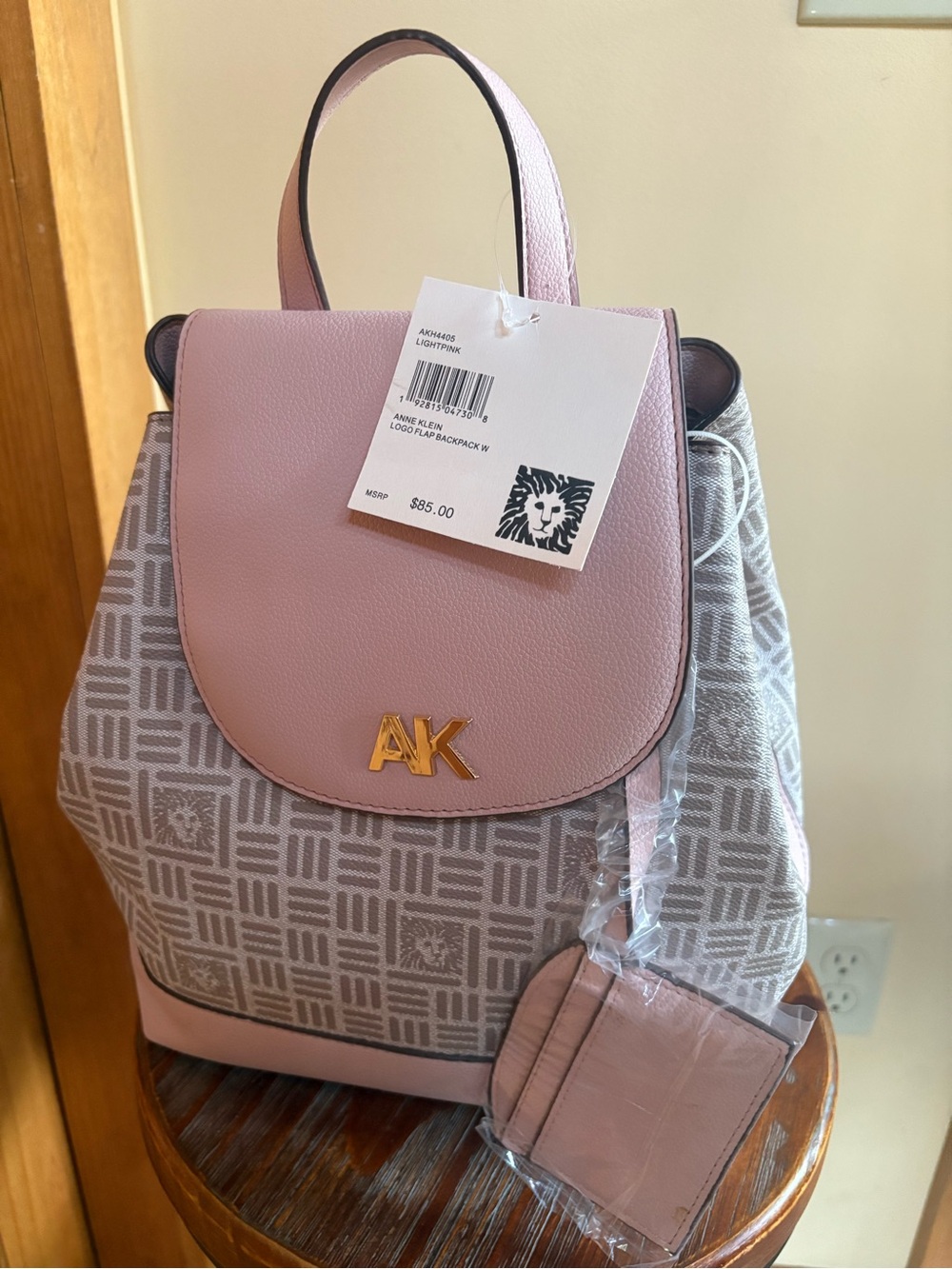Anne Klein Light Pink and Gray Logo Backpack